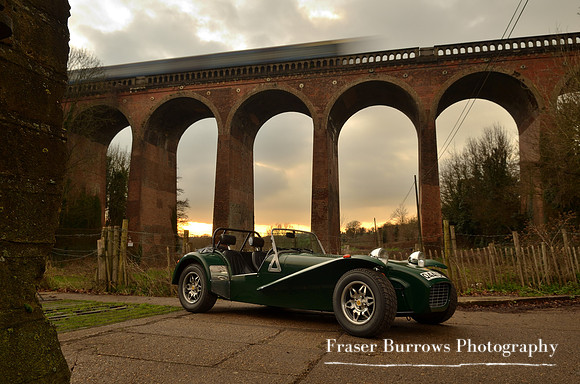 Tweaked Racing Green Caterham Classic 7 & Passing Train