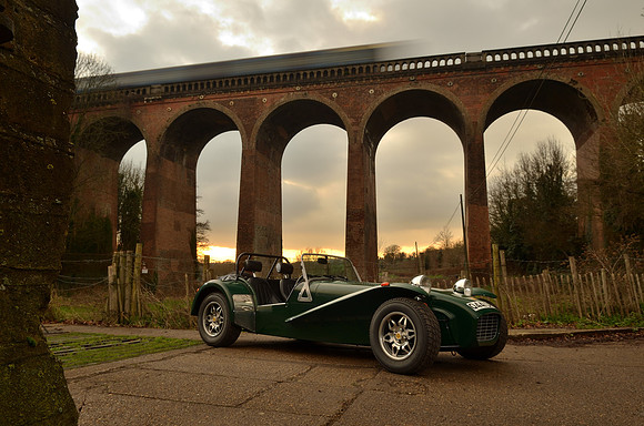 Tweaked Racing Green Caterham Classic 7 & Passing Train